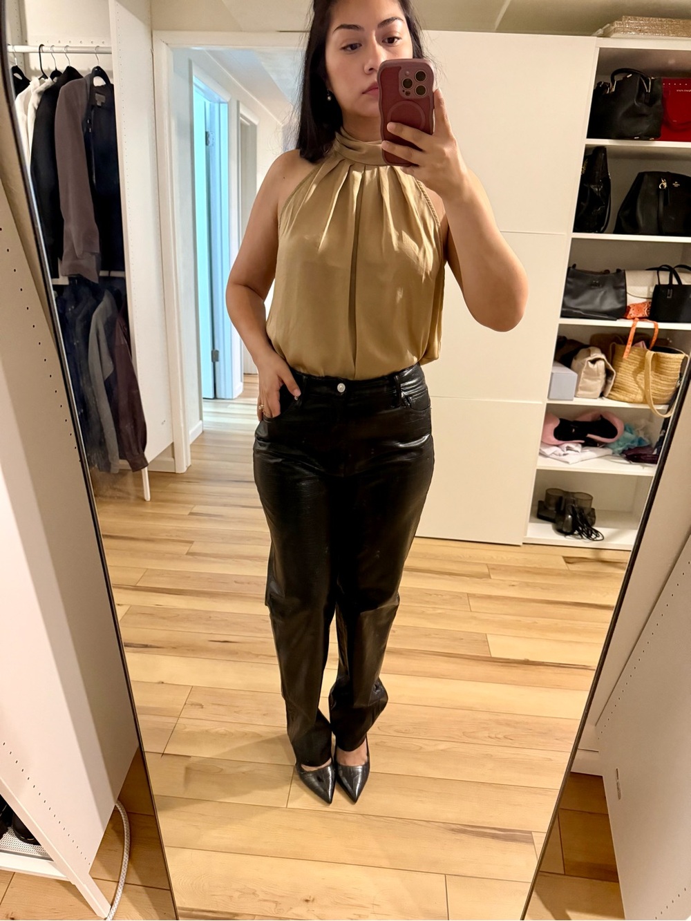Banana Republic Gold Satin High-Neck Top
